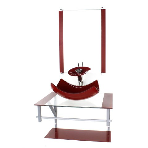 GABINETE DE VIDRO PARA BANHEIRO 60CM AC CUBA RETANGULAR CURVADA VERMELHO CEREJA