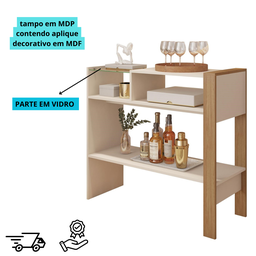Aparador Mdf/mdp Sala Estar Versátil Moderno C/vidro:off-white-lamina Mel - 4