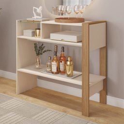 Aparador Mdf/mdp Sala Estar Versátil Moderno C/vidro:off-white-lamina Mel - 2