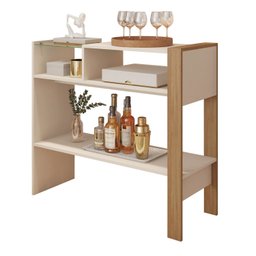 Aparador Mdf/mdp Sala Estar Versátil Moderno C/vidro:off-white-lamina Mel - 1