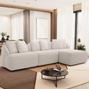 Ver imagem 2 de Sofá 3 Lugares com Chaise Direito Sala Living 254cm Arlo F04 Bouclê Bege - Lyam Decor