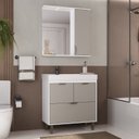 Ver imagem 1 de Armário Conjunto de Banheiro com Gabinete Cuba e Espelheira e LED 80 cm Eleganza Branco/Fumê