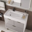 Ver imagem 5 de Armário Conjunto de Banheiro com Gabinete Cuba e Espelheira e LED 80 cm Eleganza Branco/Fumê