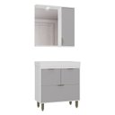 Ver imagem 2 de Armário Conjunto de Banheiro com Gabinete Cuba e Espelheira e LED 80 cm Eleganza Branco/Fumê