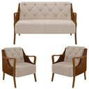 Ver imagem 1 de Kit Namoradeira 135cm e 2 Poltronas Decorativas Capitonê Lapa M22 PU Camel/Linho Cru - Mpozenato
