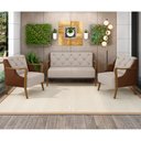 Ver imagem 2 de Kit Namoradeira 135cm e 2 Poltronas Decorativas Capitonê Lapa M22 PU Camel/Linho Cru - Mpozenato