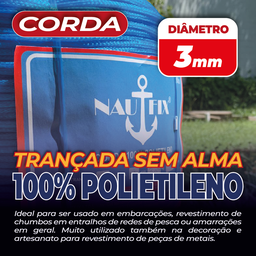 Corda Trançada Pe Virgem S/alma C/aprox.520 Metros - Azul 3mm - 3