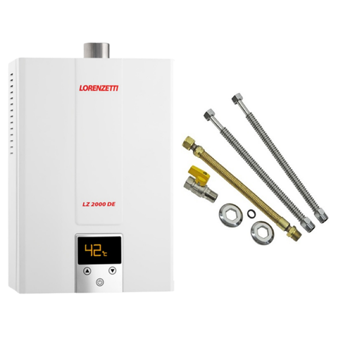 Aquecedor Água a Gás Lorenzetti Lz 2000 De-b Branco Digital 20 Litros Bivolt Gás Glp com Kit Ligação