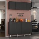 Ver imagem 2 de Kit Armário de Cozinha Aéreo e Balcão 4 Portas Retrô Multimóveis Mp2170 Preto/branco