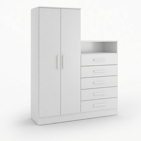 Guarda Roupa Master 2 Portas 5 Gavetas com Nicho Branco Formimóveis