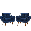 Ver imagem 2 de Kit 2 Poltrona Opala Azul Marinho Suede Decorativa para Sala Escritório Biselos-decor