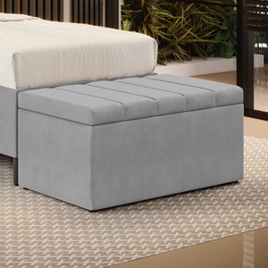 Calçadeira Baú Navi 90 para Cama de Solteiro N-023 Veludo Cinza Claro Aradecor