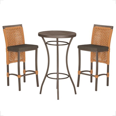 Mesa Bistrô e 2 Banquetas Roma Marrom Corda Náutica Estofado 9 Trama Original