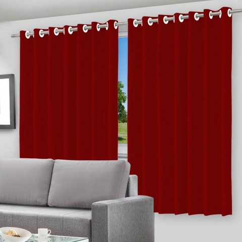 Cortina Blackout com Forro 2 em 1 Voil Vermelho com Ilhos - 280x260cm