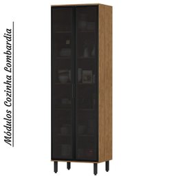 Cozinha Modulada Completa MDF 6 Peças Lombardia com Portas de Vidro - cor Freijó Nero - 8 Cozinha Modulada Completa MDF 6 Peças Lombardia com Portas de Vidro - cor Freijó Nero - 8