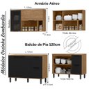 Ver imagem 2 de Cozinha Modulada Completa MDF 6 Peças Lombardia com Portas de Vidro - cor Freijó Nero