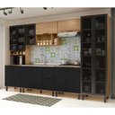 Ver imagem 1 de Cozinha Modulada Completa MDF 6 Peças Lombardia com Portas de Vidro - cor Freijó Nero