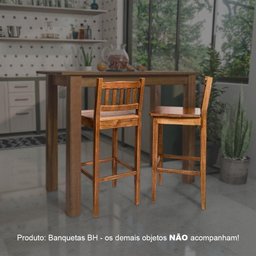 Kit 3 Banquetas Gourmet Rústica para Restaurantes em Madeira Maciça Bh - Natural - Bege - 2