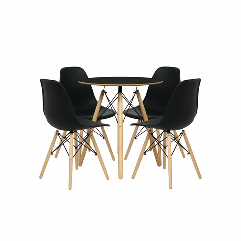 Conjunto Mesa Redonda Chanfrada Preta Eames 70cm com 4 Cadeiras Preta Eames Dsw - La Mobilia
