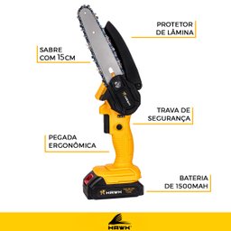 Motosserra Elétrica  Sem Fio Bateria 20v Mini Motoserra15cm com Maleta de Acessórios - 3