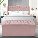 Ver imagem 1 de Kit Cabeceira e Calçadeira Baú Dubai Casal 140 Cm - Veludo Rose