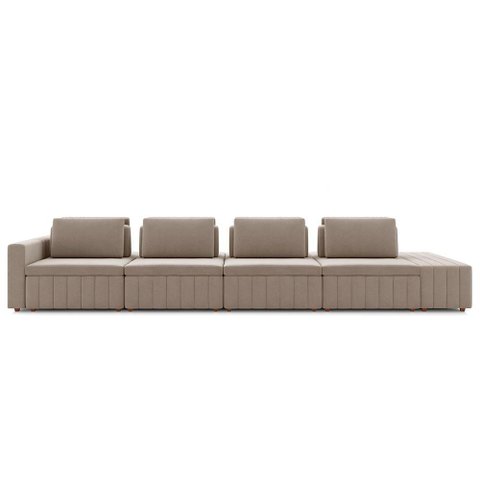 Sofá Ilha e Puff Sala Living 505cm Siesta M22 Veludo Bege - Mpozenato