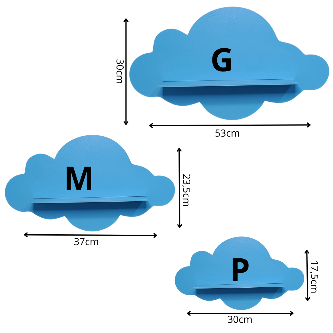 Trio de Nichos Nuvem em Mdf Prateleira Decorativa para Quarto Infantil Azul - 2