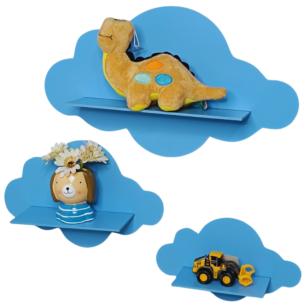 Trio de Nichos Nuvem em Mdf Prateleira Decorativa para Quarto Infantil Azul - 5