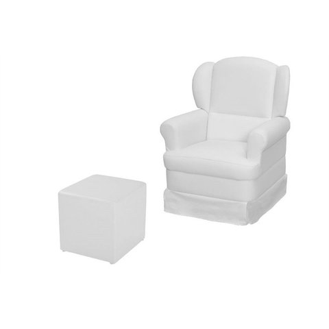 Poltrona de Amamentação Balanço e Puff Sabrina Sintético Rosa Bebê - Phoenix Baby Branco - 1031