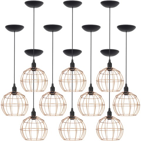 10 Pendentes Aramado Globo Luminária Lustre Teto Retrô Vintage Industrial Balcão Cobre Rose Gold