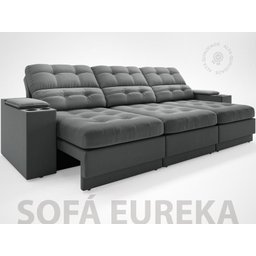 Sofá com Porta Copos e Carregador Usb Eureka 2,30m Assento Retrátil e Reclinável Velosuede - 2