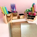 Ver imagem 6 de Kit 6 Porta Objetos Caneta Lápis Organizador Mesa Escritório Rose Gold Metalizado Dello
