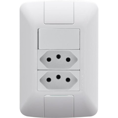 Conjunto 4x2 com 1 Interruptor Simples 6 a 250 V e 2 Tomadas 2P+T 20 a 250 V Tramontina Aria Branco