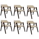 Ver imagem 1 de Kit 6 Cadeiras Sala de Jantar e Jogos Carteados Madeira Maciça Poker Linho Offwhite/tabaco G42 - Gra