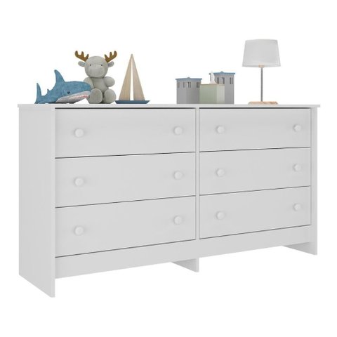 Cômoda Infantil 136cm com 6 Gavetas Flex Multimóveis Branco
