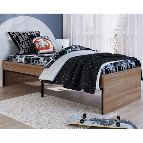 Cama de Solteiro 193x82,2cm C/ Estrutura em Aço Montana/preto Tb080 Art In Móveis