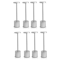 Kit 8 Luminária de Mesa Touch Candeeiro Led sem Fio Recarregável Prata - 1