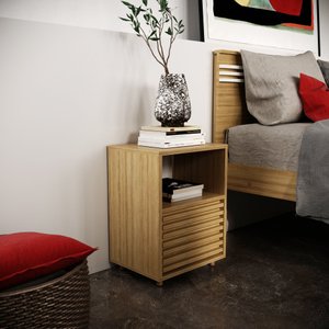 Mesa de Cabeceira com 1 Gaveta e Detalhe Ripado Amêndoa