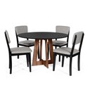 Ver imagem 1 de Mesa de Jantar Redonda Montreal Pret/nor com 4 Cadeiras Estofadas Ella Preto/cinza Claro