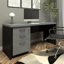 Ver imagem 1 de Escrivaninha 150cm com Gaveteiro 3 Gavetas Escritório F5 Cor:cinza Sagrado com Preto
