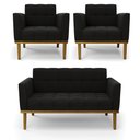 Ver imagem 4 de Conjunto 2 Poltronas e 1 Namoradeira Decorativa Karen Pés Fixo em Madeira Castanho Suede Preto G19 -
