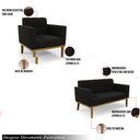 Ver imagem 2 de Conjunto 2 Poltronas e 1 Namoradeira Decorativa Karen Pés Fixo em Madeira Castanho Suede Preto G19 -