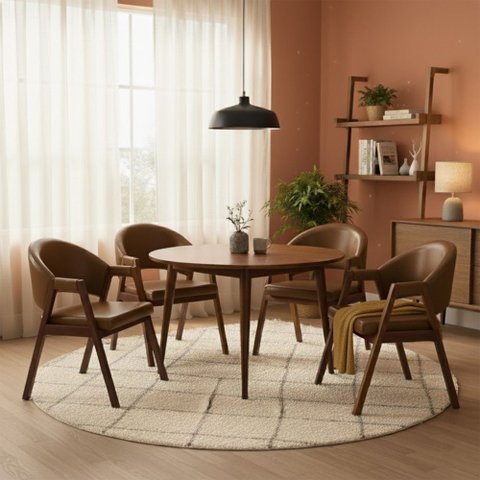 Kit 4 Cadeiras Sala de Jantar Premium com Braço Madeira Maciça Movellu Home