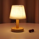 Ver imagem 4 de Abajur Lâmpada de cama led base madeira maciça decoração proteção para os olhos curto sono mesa luz 