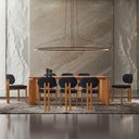 Ver imagem 1 de Conjunto Mesa de Jantar Nala 220cm Madeira Tampo Laminado Linho Preto/imbuia Nat.