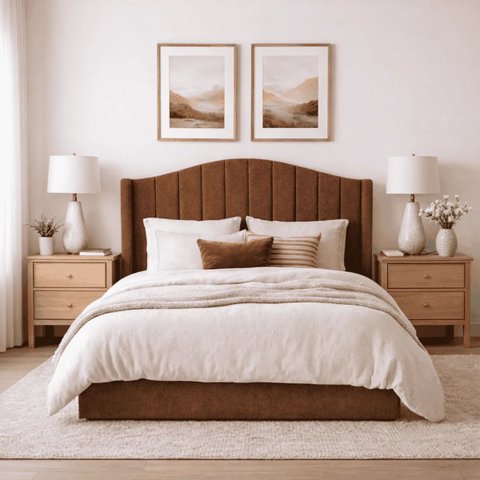 Cabeceira para Cama Box Estofada Zoe Decorativa Moderna Curva Queen 160 Cm Boucle Marrom
