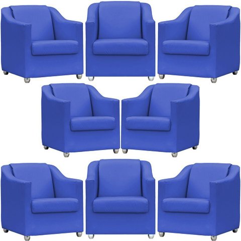 Kit 8 Poltronas Mila Corino Cores Pé de Plástico Cromado - Azul-royal Corino
