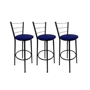 Kit 3 Banqueta Alta Preta Cozinha Gourmet Americana Balcão:azul