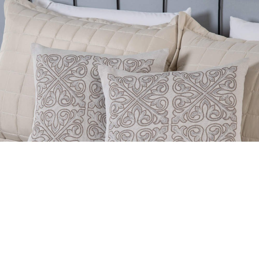 Kit Peseira Cama com Almofadas Cheias King 5 Pçs Jacquard - Cáqui - 4