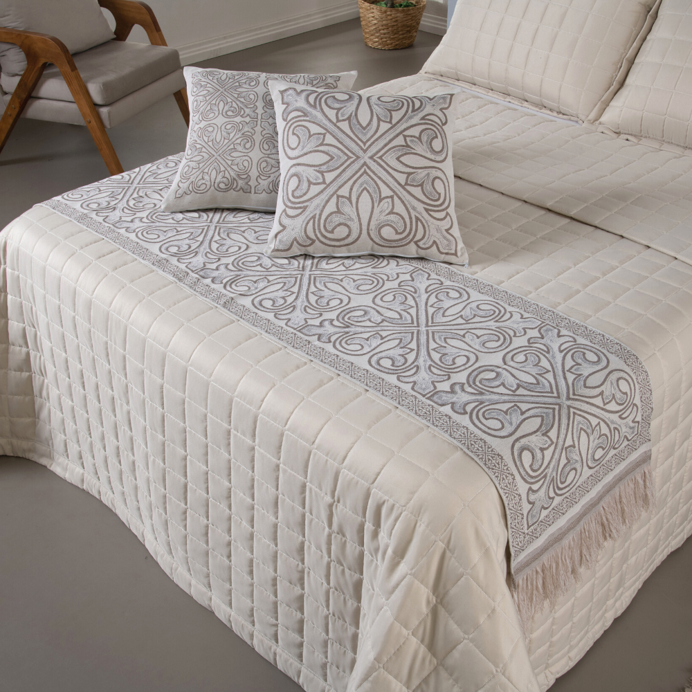 Kit Peseira Cama com Almofadas Cheias King 5 Pçs Jacquard - Cáqui - 6